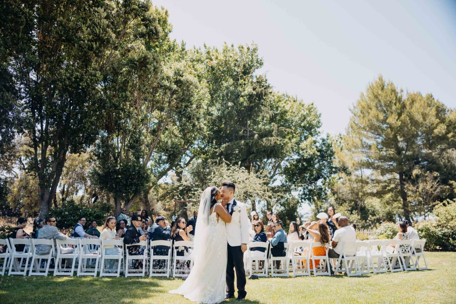 Couple standing in sunlight at their Bay Area wedding