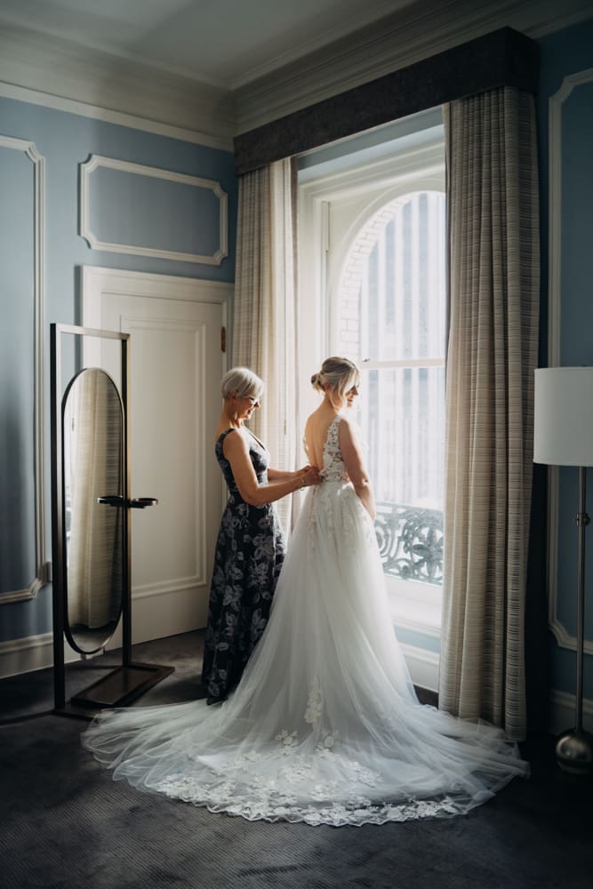 Bride and bridesmaids preparing for the wedding day at the Palace Hotel San Francisco
