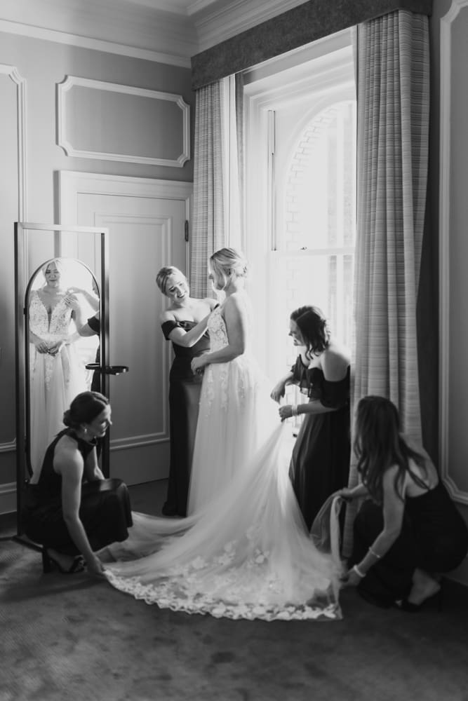 Bride and bridesmaids preparing for the wedding day at the Palace Hotel San Francisco