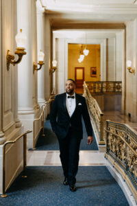 editorial photo blue carpet hallway City Hall wedding
