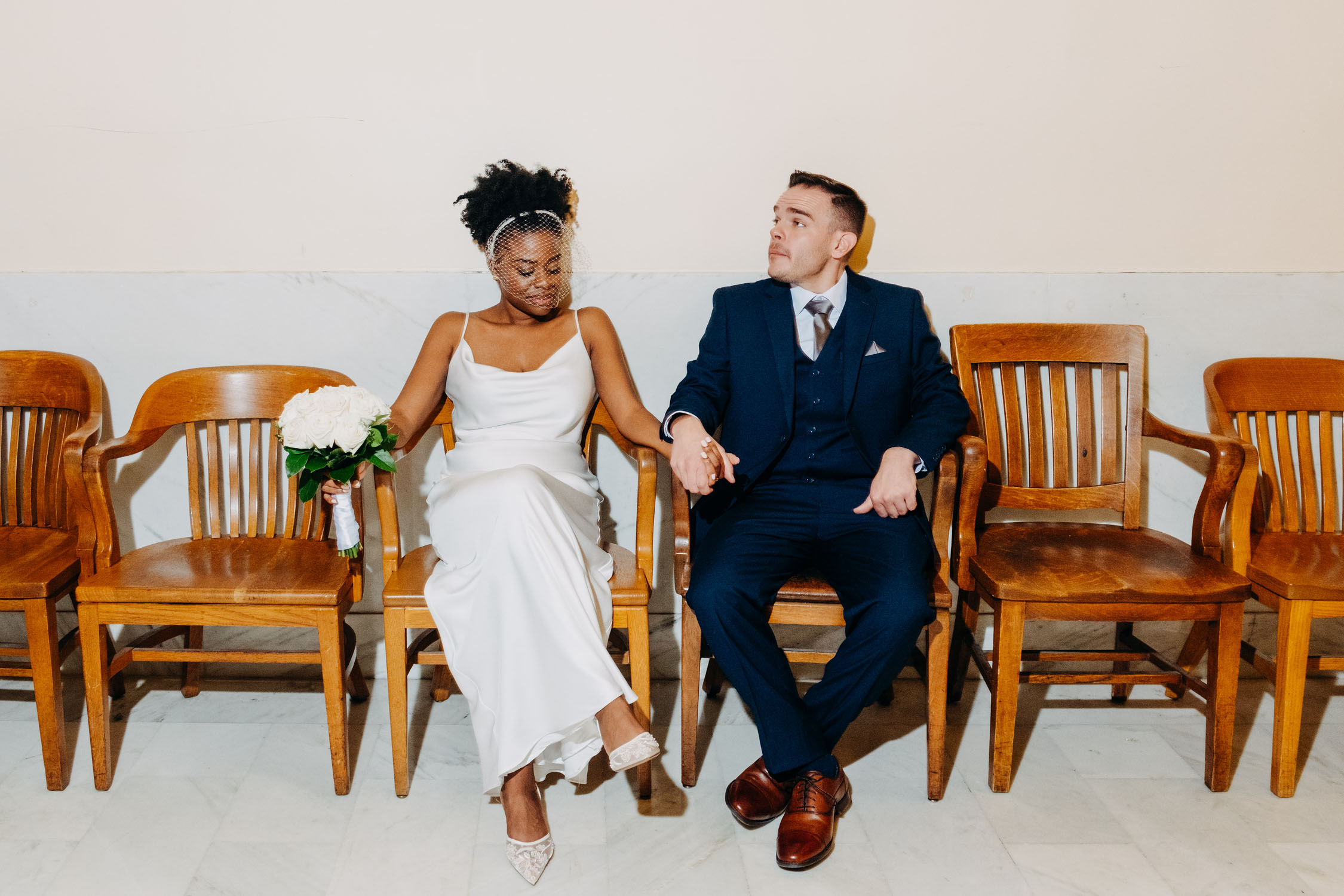 San Francisco City Hall wedding couple waiting to check in before ceremony