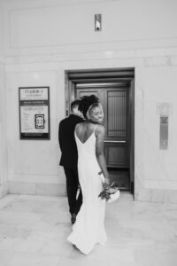 vintage elevator portrait San Francisco City Hall wedding