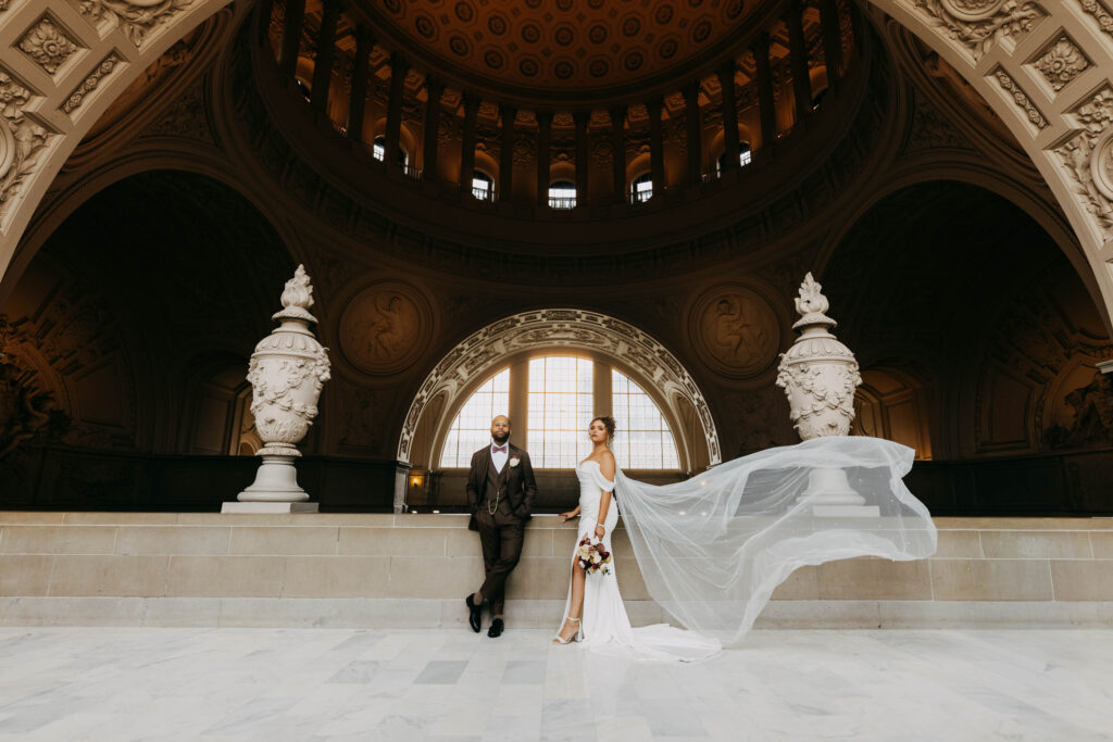 couple portrait fourth floor City Hall natural light