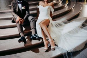 old hollywood glam close portrait on grand staircase San Francisco City Hall