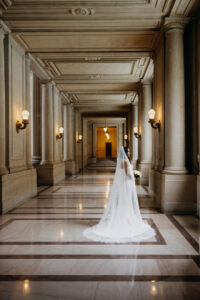 dramatic light stone floor window City Hall wedding