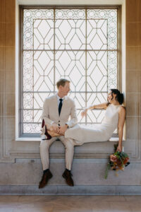 natural light portrait third floor window City Hall wedding